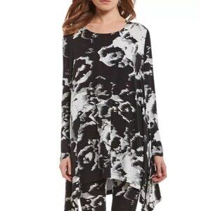 Bryn Walker Chester Size Large Black White Asymmetric Jersey Tunic Top Italian
